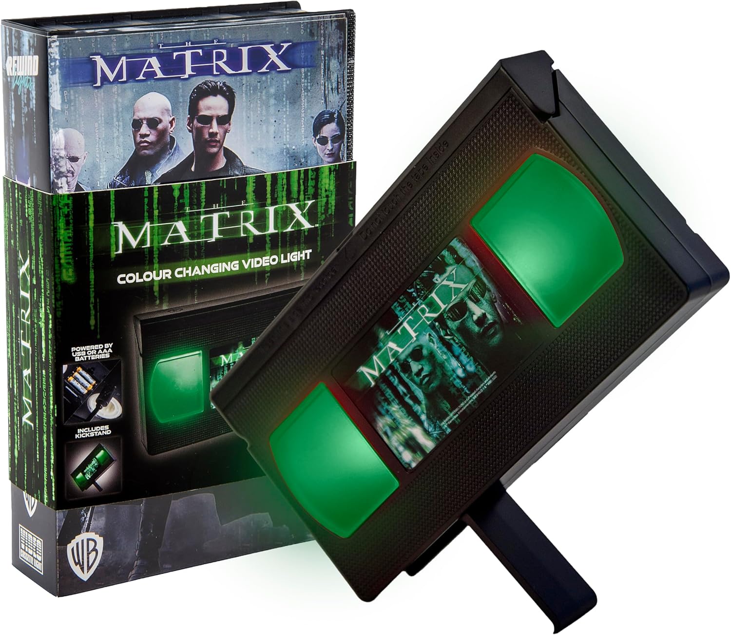 Matrix-themed color-changing video light with packaging