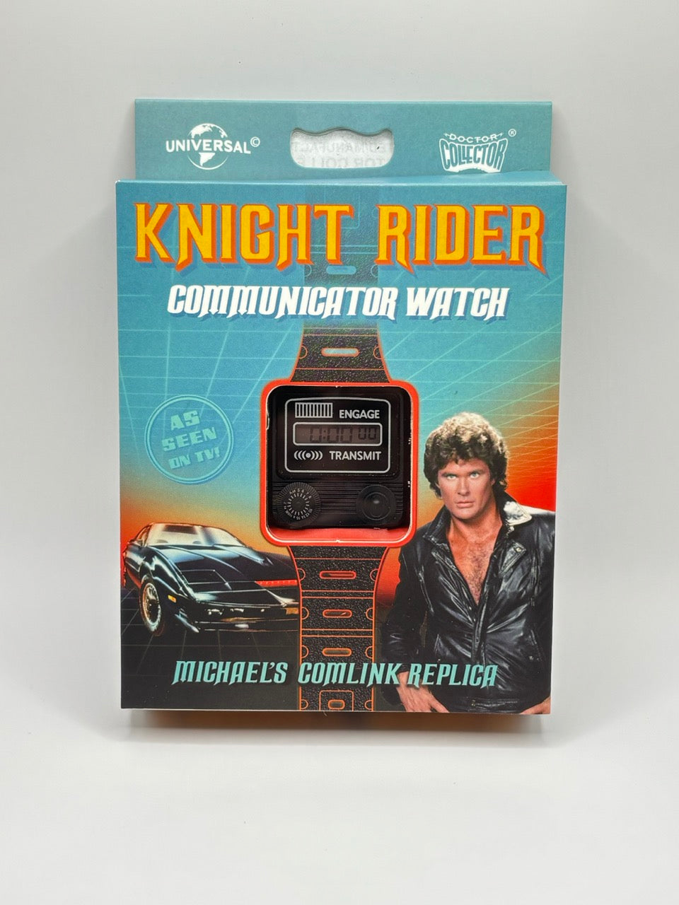 Packaged Knight Rider Communicator Watch with a character and car illustration on the box.